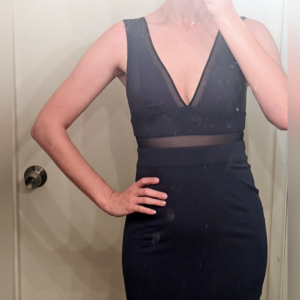 Jay Godfrey Blue Mesh Panel Bodycon Dress 4 Women V Neck Cocktail